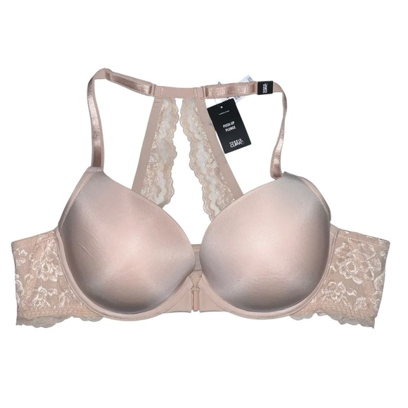 Torrid Curve Push Up Plunge Front Close Bra 44B Pink Satin Lace Racerback New - Picture 1 of 9